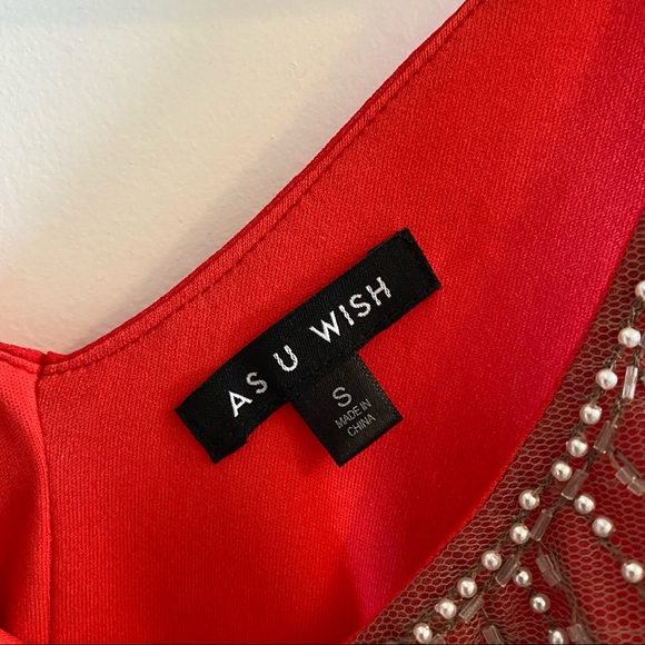 Beaded Red Mini Dress - Picture 9 of 12